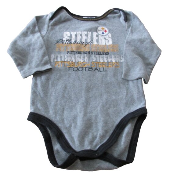 NFL Pittsburgh Steelers‎ One Piece Onesie Boys 6-12M Gray Long Sleeve Football - Picture 1 of 4